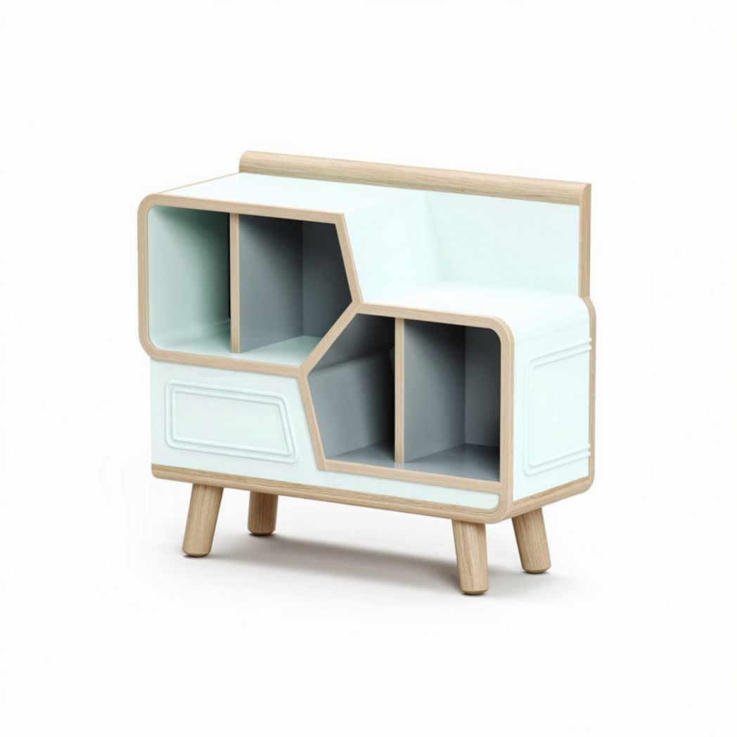 Modern wooden storage cabinet with geometric design in mint green 40 x 20 x 90cm