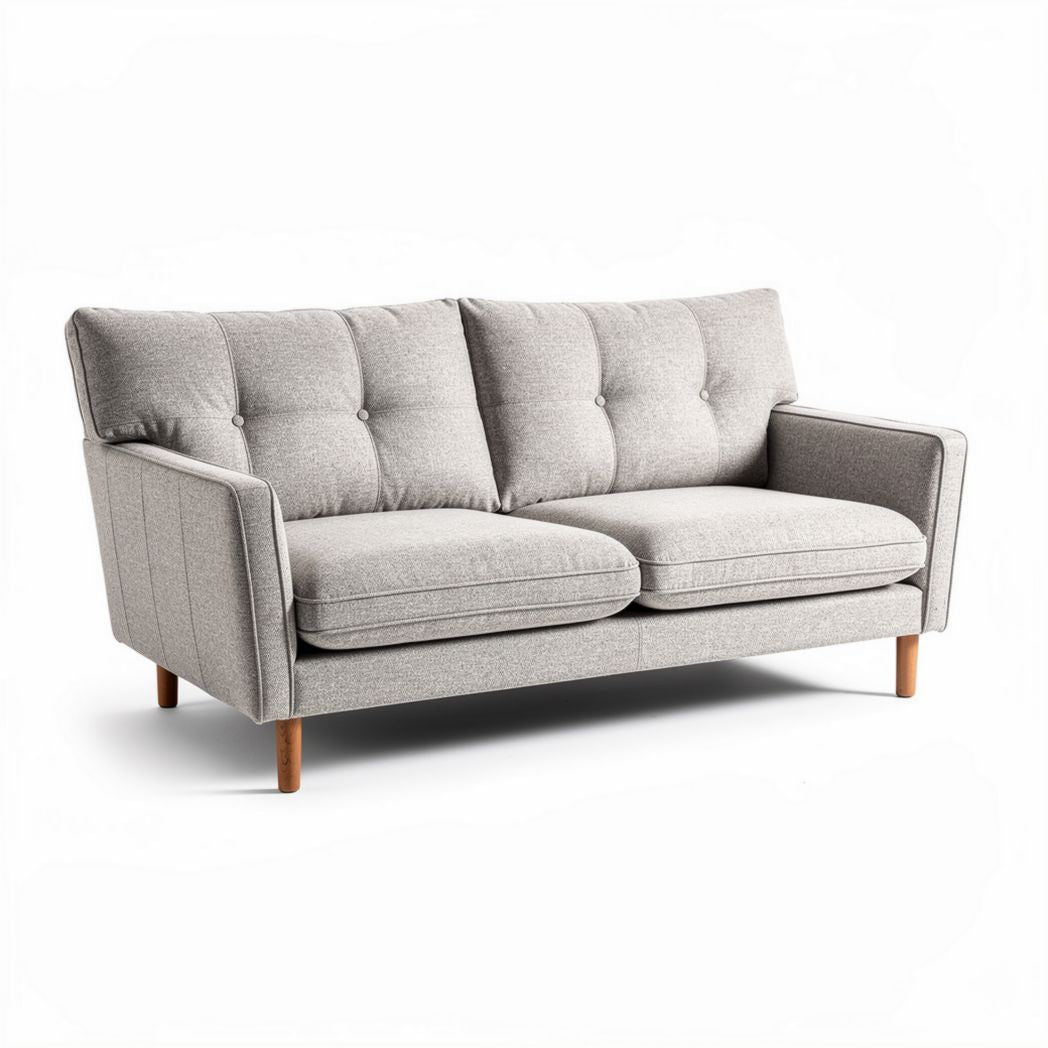 Two-seater sofa in light gray fabric with wooden legs 180 x 90 x 85cm