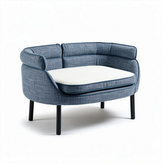 Pet sofa in blue fabric with removable cushion 80 x 70 x 40cm