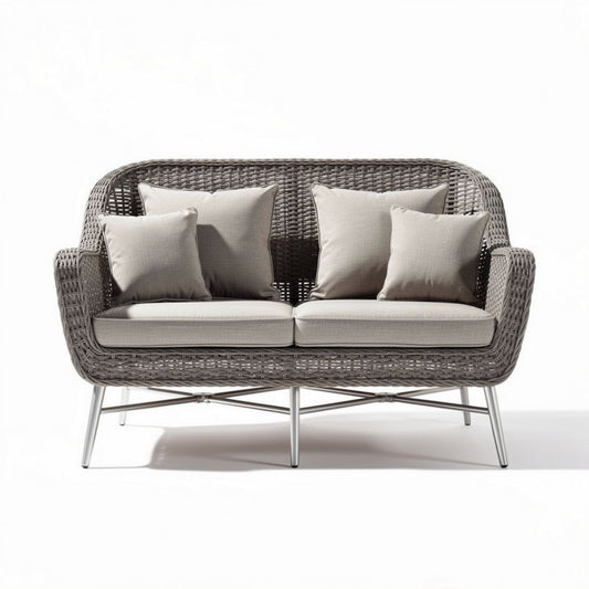 Outdoor wicker loveseat with removable cushions in gray 180 x 80 x 70cm