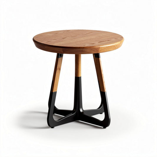 Wooden round side table with black metal legs 60 x 60 x 45cm