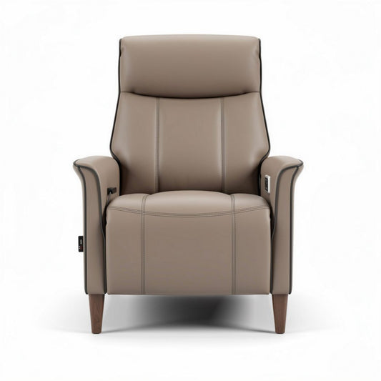 Leather recliner chair for living room with ergonomic design and wooden legs