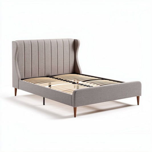 Upholstered fabric bed frame with wingback headboard in gray 200 x 160 x 110cm