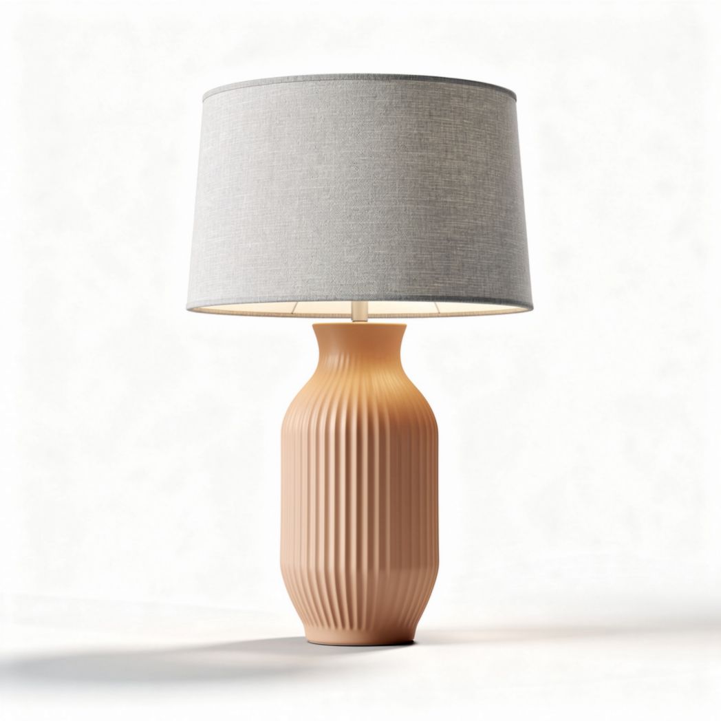 Ceramic table lamp with gray fabric shade in 26 x 26 x 40cm size
