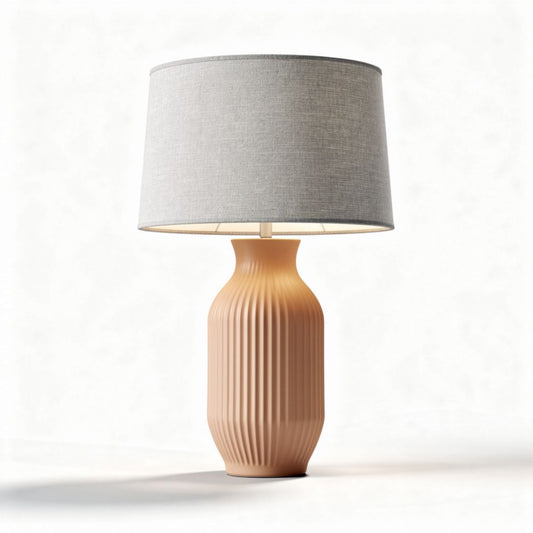 Ceramic table lamp with gray fabric shade in 26 x 26 x 40cm size