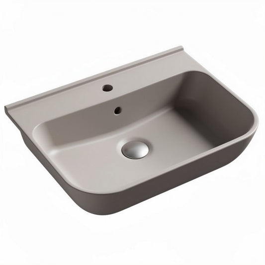 Ceramic bathroom sink with single hole and rear overflow in taupe 60 x 45 x 15cm