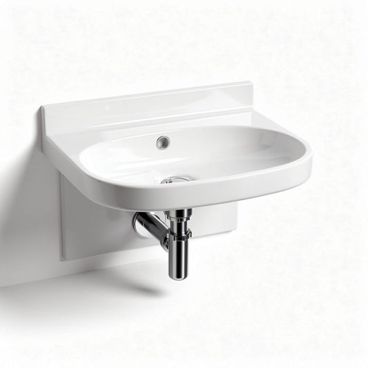 Wall-mounted ceramic sink with chrome faucet and overflow 55 x 40 x 15cm