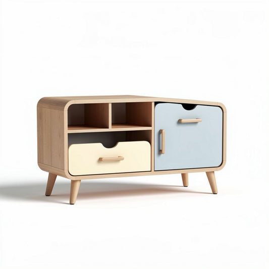 Wooden media console with two drawers and open shelves 60 x 40 x 45cm