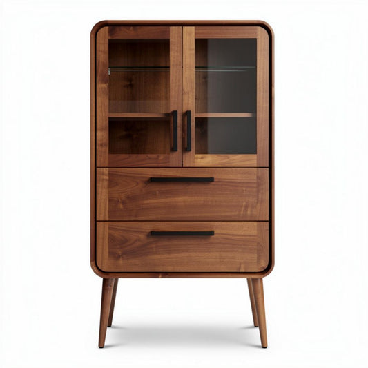 Wooden cabinet with glass doors and two drawers 80 x 40 x 120cm