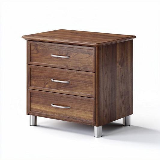 Wooden nightstand with three drawers and metal legs 40 x 60 x 50cm